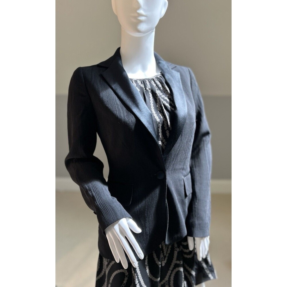 Y2K Banana Republic Women’s Blazer Size 0 Black Wool Blend Tuxedo Jacket Formal